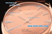 Rolex Cellini Danaos Swiss Quartz Rose Gold Case with Brown Leather Strap Orange Dial Stick Markers