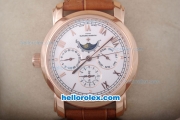 Vacheron Constantin Malte Chronograph Automatic Rose Gold Case with White Dial-Leather Strap