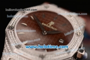 Audemars Piguet Royal Oak Ladies Swiss Quartz Steel/Diamond Case with Brown Rubber Bracelet and Brown Dial - 1:1 Original