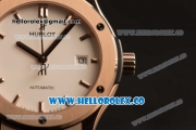 Hublot Classic Fusion Miyota 9015 Automatic Rose Gold Case with White Dial and Black Leather Strap (AAAF)