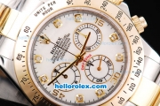 Rolex Daytona Oyster Perpetual Swiss Valjoux 7750 Automatic Movement Two Tone with White Dial and Diamond Markers