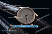 Jaeger-LECoultre Master Grande Ultra Thin Miyota 9015 Automatic Rose Gold Case with Diamonds Dial Stick Markers and Brown Leather Strap