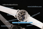 Cartier Rotonde De Swiss Manual Winding Steel Gold Case with White Leather Bracelet and Skeleton Dial