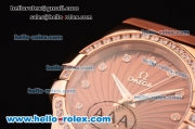 Omega Constellation Swiss ETA Quartz Rose Gold Case with Diamond Bezel and Brown Rubber Strap