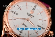 Rolex Cellini Time Asia 2813 Automatic Rose Gold Case with White Dial Burgundy Leather Strap and Stick/Roman Numeral Markers