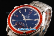 Omega Seamaster Automatic Movement ETA Coating Case with Black Dial-Red Bezel and Stick/Numeral Markers-SS Strap