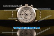 Rolex Explorer Chronograph Miyota OS20 Quartz Steel Case with White Dial and Green Leather Strap