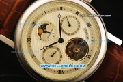 Breguet Tourbillon Automatic Movement Beige Dial with Black Roman Markers and Brown Leather Strap