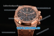 Audemars Piguet Royal Oak Chronograph Swiss Valjoux 7790 Automatic Rose Gold/Diamonds Case with Blue Grids Dial Diamonds Bezel and Stick Markers (EF)