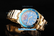 Rolex Submariner Automatic Movement Full Gold with Blue Dial-White Markers and Blue Ceramic Bezel