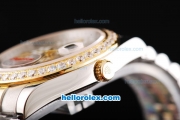 Rolex Datejust II Oyster Perpetual Automatic Movement Silver/Flower Dial with RG/Diamond Bezel-Two Tone Strap