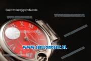 Cartier Ballon Bleu De Japanese Miyota Quartz Steel Case with Red Dial Roman Numberal Markers and Steel Bracelet