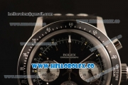 Rolex Daytona Vintage Edition Chrono Miyota OS20 Quartz Steel Case with Black Dial and Black Leather Strap