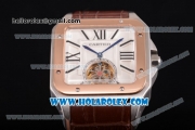 Cartier Santos Tourbillon Asia Automatic Steel Case with Rose Gold Bezel and White Dial - Roman Numeral Markers