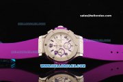 Hublot Big Bang Chronograph Miyota Quartz Movement Steel Case with Purple Markers and Purple Rubber Strap - Lady Model