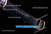 Cartier Rotonde De Swiss Quartz Steel Case with Blue Guilloche Dial and Blue Leather Strap