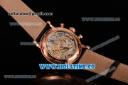 Patek Philippe Grand Complication Chrono Venus 7750 Manual Winding Rose Gold Case with White Dial Black Leather Strap and Roman Numeral Markers