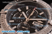 Breitling Chronomat Evolution Chrono Miyota OS10 Quartz Steel Case with Black Dial and Black Leather Strap