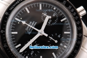 Omega Speedmaster Swiss Valjoux 7750 Chronograph Movement Silver Case with Black Dial-Black Bezel