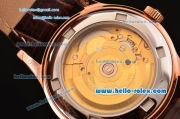 Patek Philippe Calatrava Swiss ETA 2824 Automatic Rose Gold Case with Brown Leather Strap and White Dial