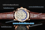 Patek Philippe Complicated World Time Chrono Miyota Quartz Rose Gold Case with White Dial and Stick Markers