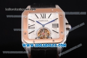 Cartier Santos Tourbillon Asia Automatic Steel Case with White Dial and Rose Gold Bezel - Roman Numeral Markers