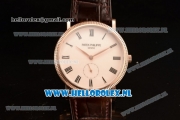 Patek Philippe Calatrava Small Seconds Miyota 9015 Automatic Rose Gold Case with Beige Dial Roman Numberal Markers and Brown Genuine Leather Strap (GF)