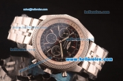 Breitling Bentley Swiss Valjoux 7750 Chronograph Movement Honeycomb Bezel with Black Dial and Silver Stick Marker-SS Strap