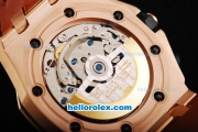 Audemars Piguet Royal Oak Offshore Don Ramon de la Cruz Swiss Valjoux 7750 Automatic Movement Run 12 Second Rose Gold Case with Brown Grid Dial and Numeral Markers