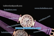 Franck Muller Ronde Miyota Quartz Rose Gold Case with Purple Leather Bracelet Diamond Bezel and Purple Stick Markers