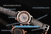 Vacheron Constantin Metiers D Art Miyota OS2035 Quartz Rose Gold Case with White Dial and Black Leather Strap
