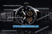 IWC Big Pilot Double Tourbillon Asia ST28 Automatic PVD Case with Black Dial and Black Leather Strap Stick/Arabic Numeral Markers