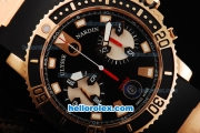 Ulysse Nardin Marine Swiss Valjoux 7750 Automatic Movement Rose Gold Case with Black Dial-Rubber Strap