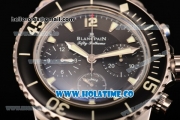 BlancPain Fifty Fathoms Chronograph Flyback Calibre F185 Swiss Valjoux 7750 Automatic Steel Case with Black Dial Stick Markers and Black Sail-Canvas Strap