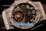 Hublot Big Bang Tourbillon Movement Steel Case All Diamonds with Black Diamonds Dial and Black Rubber Strap