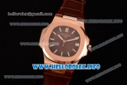 Patek Philippe Nautilus Clone PP Calibre 3120 Automatic Rose Gold Case with Brown Dial Stick Markers and Brown Leather Strap (BP)