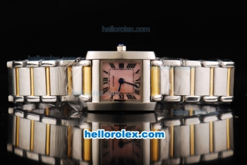 Cartier Tank Quartz Movement Pink Dial with Steel Case and Two Tone Strap