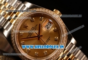 Rolex Datejust 37mm Swiss ETA 2836 Automatic Two Tone with Gold Dial and Diamods Markers Diamonds Bezel