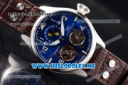 IWC Big Pilot Double Tourbillon Asia ST28 Automatic Steel Case with Blue Dial and Brown Leather Strap Stick/Arabic Numeral Markers