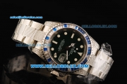 Rolex GMT-Master II Swiss ETA 2836 Automatic Movement Steel Diamond Case and Strap with White Markers and Diamond Bezel