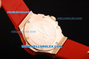 Hublot Big Bang Chronograph Swiss Quartz Movement White Dial with Diamond Bezel and Red Rubber Strap-Lady Model