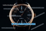 Rolex Cellini Time Clone Rolex 3132 Automatic Rose Gold Case with Black Dial Stick Markers and Black Leather Strap - 1:1 Origianl (BP)