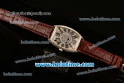 Franck Muller Cintree Curvex Ronda 762 Quartz Steel/Diamond Case with Diamond Dial and Brown Leather Strap