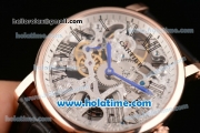 Cartier Rotonde De Swiss Manual Winding Rose Gold Case with Black Leather Bracelet and Skeleton Dial