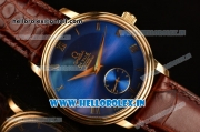 Omega De Ville Co-Axial Swiss ETA 2824 Automatic Yellow Gold Case with Blue Dial and Brown Leather Strap