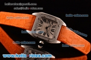 Cartier Santos 100 Medium Japanese Miyota OS2035 Quartz Steel Case with Orange Leather Strap Diamond Bezel and White Dial