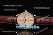 Rolex Cellini Asia Automatic Steel Case with White Dial Roman Numeral/Stick Markers and Brown Leather Strap - Diamonds Bezel (BP)