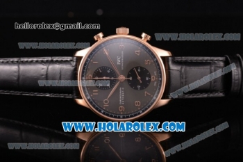 IWC Portugieser Chrono Swiss Valjoux 7750 Automatic Rose Gold Case with Grey Dial Black Leather Strap and Arabic Numeral Markers - 1:1 Original