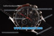 Tag Heuer Carrera Calibre 1887 Automatic Chronograph Miyota Quartz Steel Case with Black Dial Red Second Hand and Black Rubber Strap