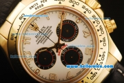 Rolex Daytona Chronograph Swiss Valjoux 7750 Automatic Movement Gold Case with White Dial and Black Leather Strap